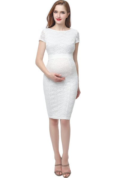 Kimi + Kai Kimi + Kai Maternity "Lyanna" Lace Trim Midi Dress