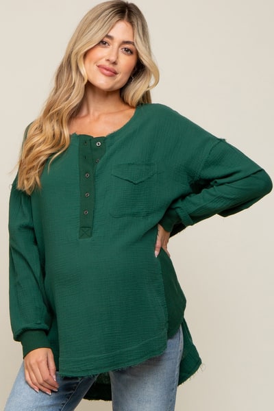PinkBlush Forest Green Lightweight Button Front Maternity Tunic Top