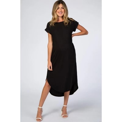 Target Pinkblush Black Ribbed Curved Hem Maternity Midi Dress Large