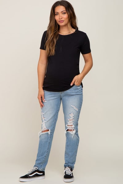 PinkBlush Light Wash Distressed Maternity Jeans