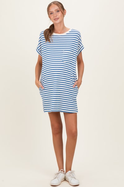 PinkBlush Blue Striped Maternity T-Shirt Mini Dress