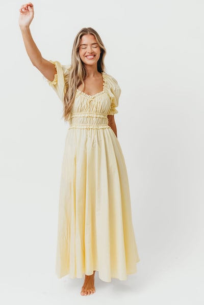 Worth Collective Sydnee Cotton Maxi Dress in Butter Yellow - Bump Friendly