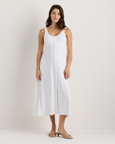 Quince Bamboo Maternity Sleeveless Button Front Dress