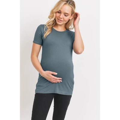 Target Hello Miz Women's Casual T-Shirt Short Sleeve Round Neck Maternity Top - Sea Blue - Medium