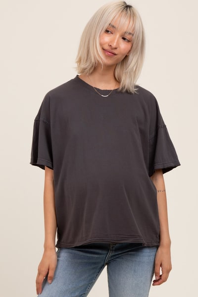 PinkBlush Black Boxy Raw Edge Maternity Short Sleeve Tee