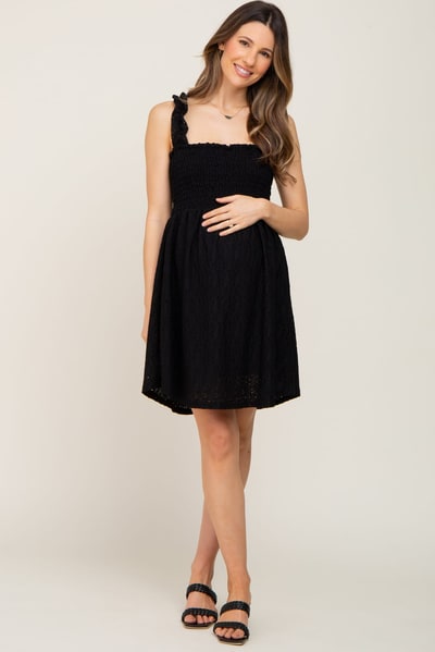PinkBlush Black Smocked Eyelet Maternity Dress