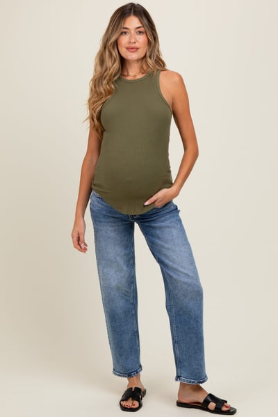 PinkBlush Blue Slim Ankle Barrel Leg Maternity Jeans