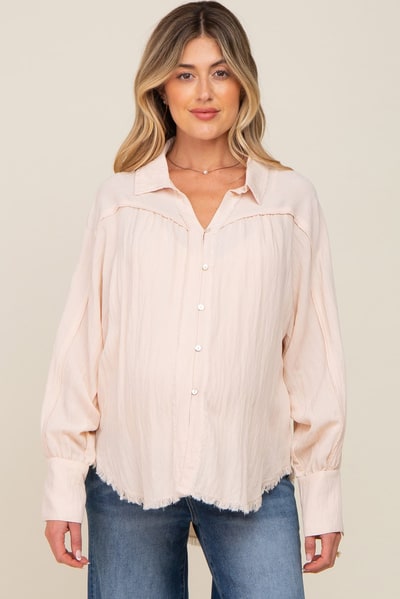 PinkBlush Peach Button-Down Raw Hem Maternity Blouse