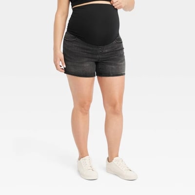 Target Over Belly Midi Maternity Jean Shorts - Isabel Maternity by Ingrid & Isabel™ Black Wash 2: High Rise, Stretch Denim