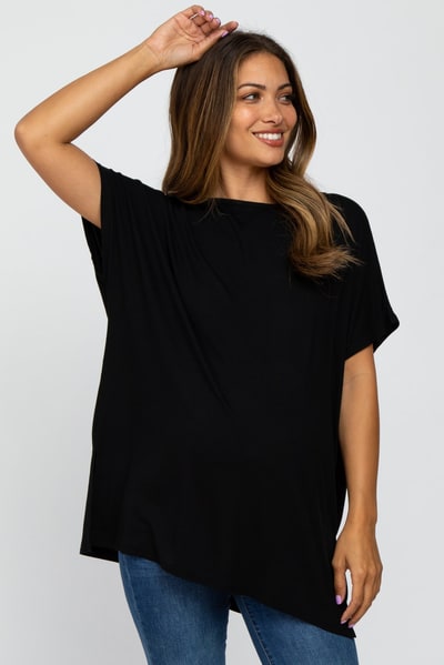 PinkBlush Black Short Sleeve Boatneck Maternity Top