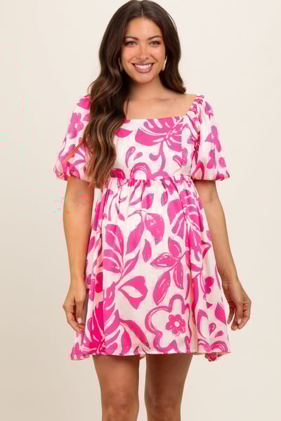 PinkBlush Fuchsia Floral Puff Sleeve Maternity Dress
