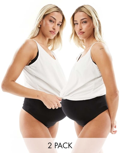 ASOS Mamalicious Maternity 2 pack over the bump thong in black