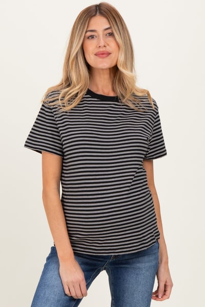 PinkBlush Black/White Short Sleeve Round Neck Stripe Maternity Tee