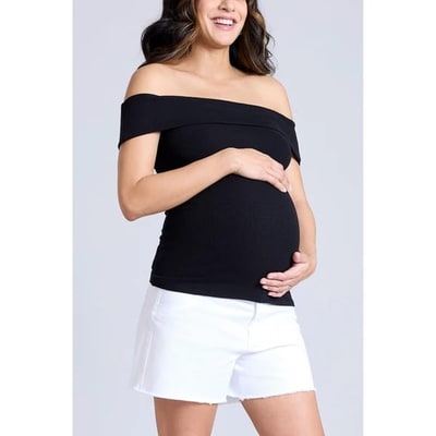 Target Women's Rib Knit Short Sleeve Off The Shoulder Top - Black - Size: X Large - Motherhood Maternity