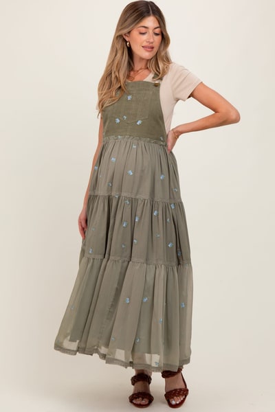 PinkBlush Olive Embroidered Floral Maternity Skirtall