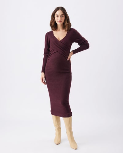 Ripe Maternity Heidi Nursing Knit Dress  Burgundy
