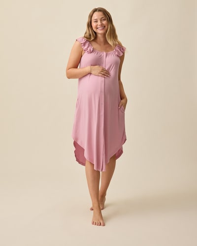 Kindred Bravely Ruffle Strap Labor & Delivery Gown | Light Mauve