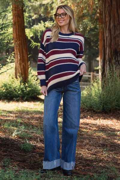 PinkBlush Navy Distressed Cuffed Baggy Wide Leg Maternity Jeans