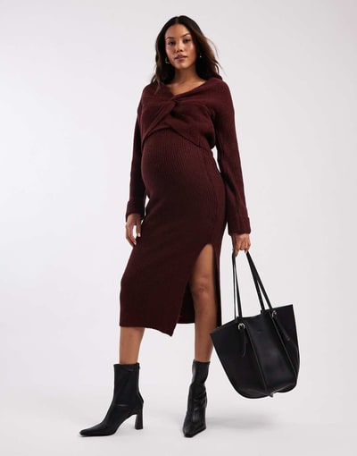 ASOS Mamalicious Maternity knit midi skirt in burgundy - part of a set