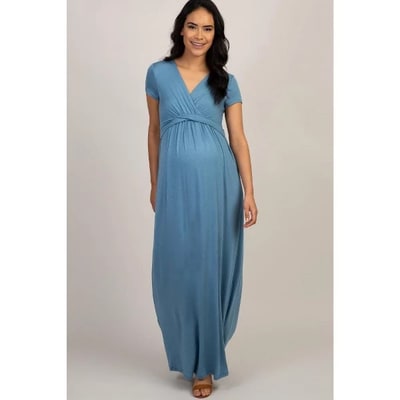 Target PinkBlush PinkBlush Blue Draped Maternity/Nursing Maxi Dress Blue Large
