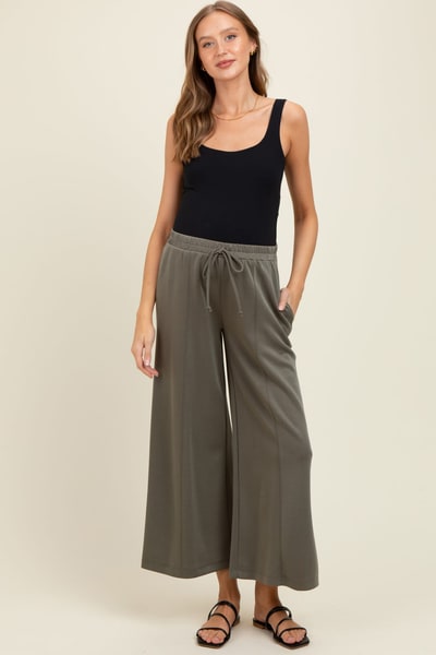 PinkBlush Olive Drawstring Wide Leg Maternity Pants