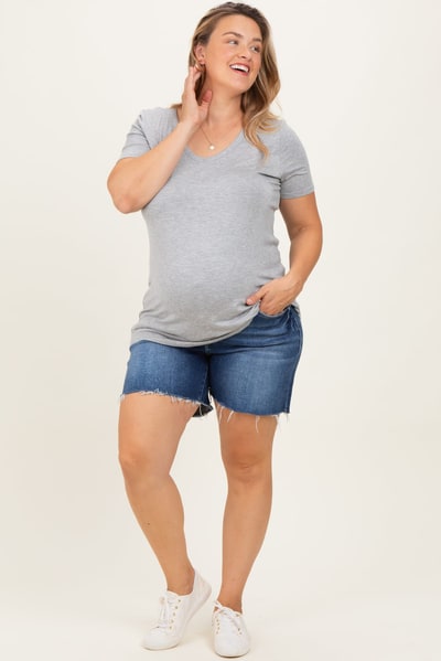 PinkBlush Navy Blue Raw Cut Hem Maternity Plus Denim Shorts