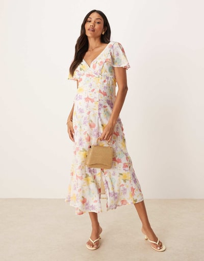 ASOS seam detail midi tea dress in pastel floral print