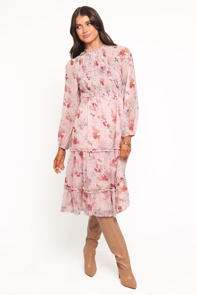 Petal & Pup Alamea Long Sleeve Midi Dress - Pink Floral