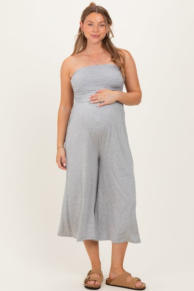 PinkBlush Heather Grey Double Layered Strapless Tube Top Maternity Jumpsuit
