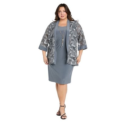 Kohl's Plus Size R&M Richards 2 pc Embroidered Sequin Cut Out Jacket & Solid Tank Dress