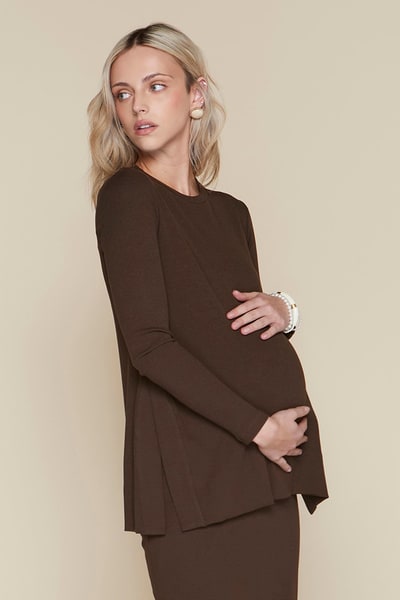 Apparalel Ventt Maternity Top in Rustic Brown