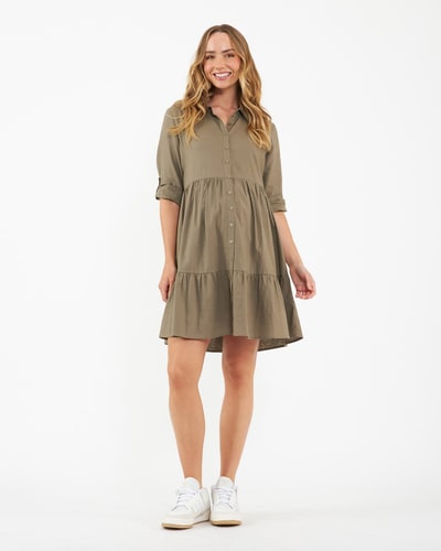 Ripe Maternity Adel Linen Dress Olive