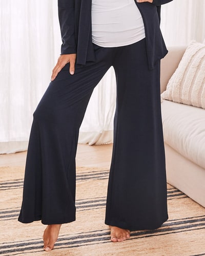 Angel Maternity Debra Wide Leg Maternity Bamboo Pants in Navy