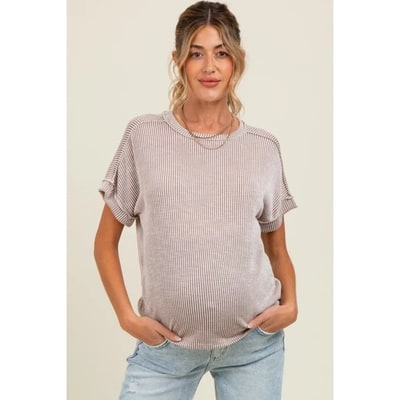 Target Pinkblush Taupe Ribbed Exposed Seam Maternity Short Sleeve Top XL