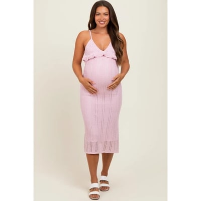 Target Pinkblush Light Pink Sleeveless Frill Sweater Maternity Midi Dress Small