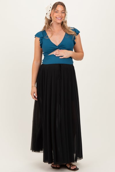 PinkBlush Black Mesh Maternity Maxi Skirt