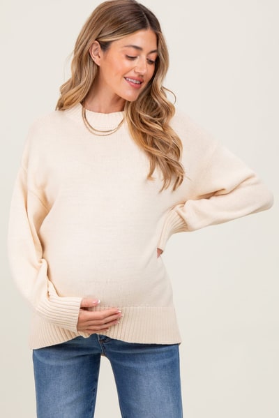 PinkBlush Cream Drop Shoulder Oversized Maternity Sweater