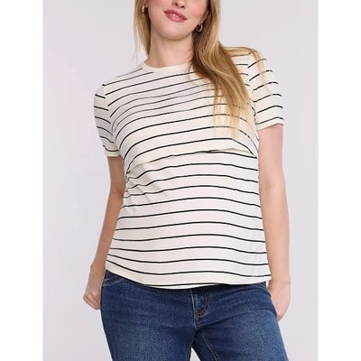 Target Women's Crewneck Short Sleeve Nursing Maternity Tee - Antique White & Black Stripe - Size: Medium - Motherhood Maternity