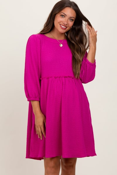PinkBlush Magenta Knit Ruffle Trim Maternity Dress
