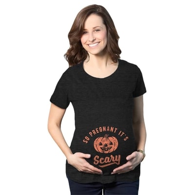 Target Maternity so Pregnant It's Scary T Shirt Funny Halloween Jack-O-Lantern Pregnancy Tee - Crazy Dog Maternity T Shirt For Halloween Season Black S