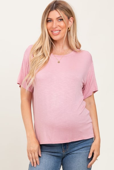 PinkBlush Light Pink Relaxed Fit Short Sleeve Maternity Tee