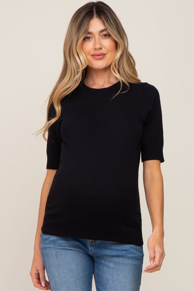 PinkBlush Black Knit Fitted Maternity Blouse