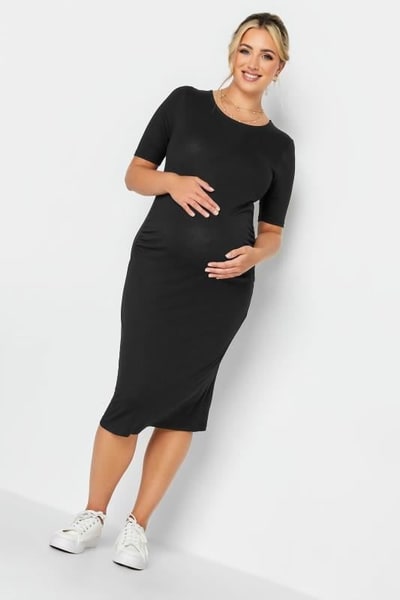Yours Clothing BUMP IT UP MATERNITY Black Short Sleeve Midi Dress