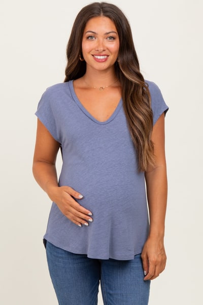 PinkBlush Light Navy V-Neck Maternity Top