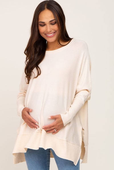 PinkBlush Ivory Dolman Sleeve Side Slit Maternity Sweater