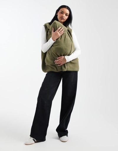 ASOS Mamalicious Maternity 3-in-1 teddy vest with removable front in dark khaki