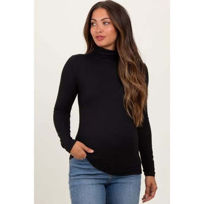 Target Pinkblush Black Brushed Knit Basic Turtleneck Maternity Top XL