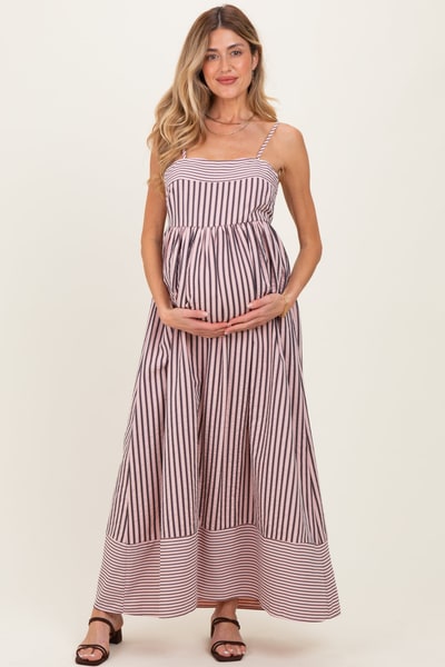 PinkBlush Mauve Mixed Stripe Sleeveless Maternity Maxi Dress