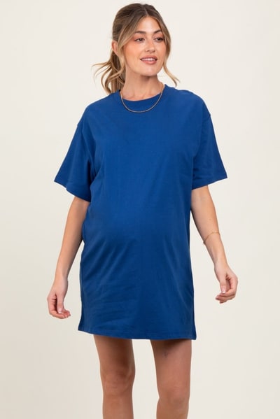 PinkBlush Light Navy Crewneck Short Sleeve Maternity T-Shirt Dress