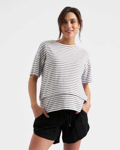 Ripe Maternity Claudette Nursing Tee  White / Olive